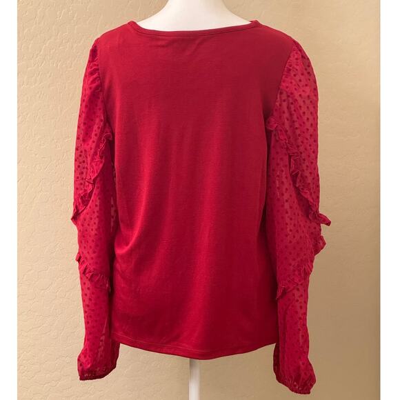 Loft Red Blouse Sheer Polka Dot Long Sleeve Size Medium - Picture 3 of 10
